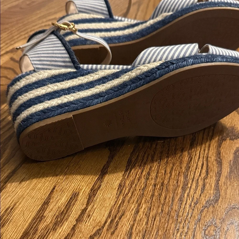 Stuart Weitzman Navy and White Espadrille Sandals
